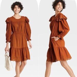 Universal Thread Rust Colored Cotton Lace Ruffle Prairie Dress Size Small